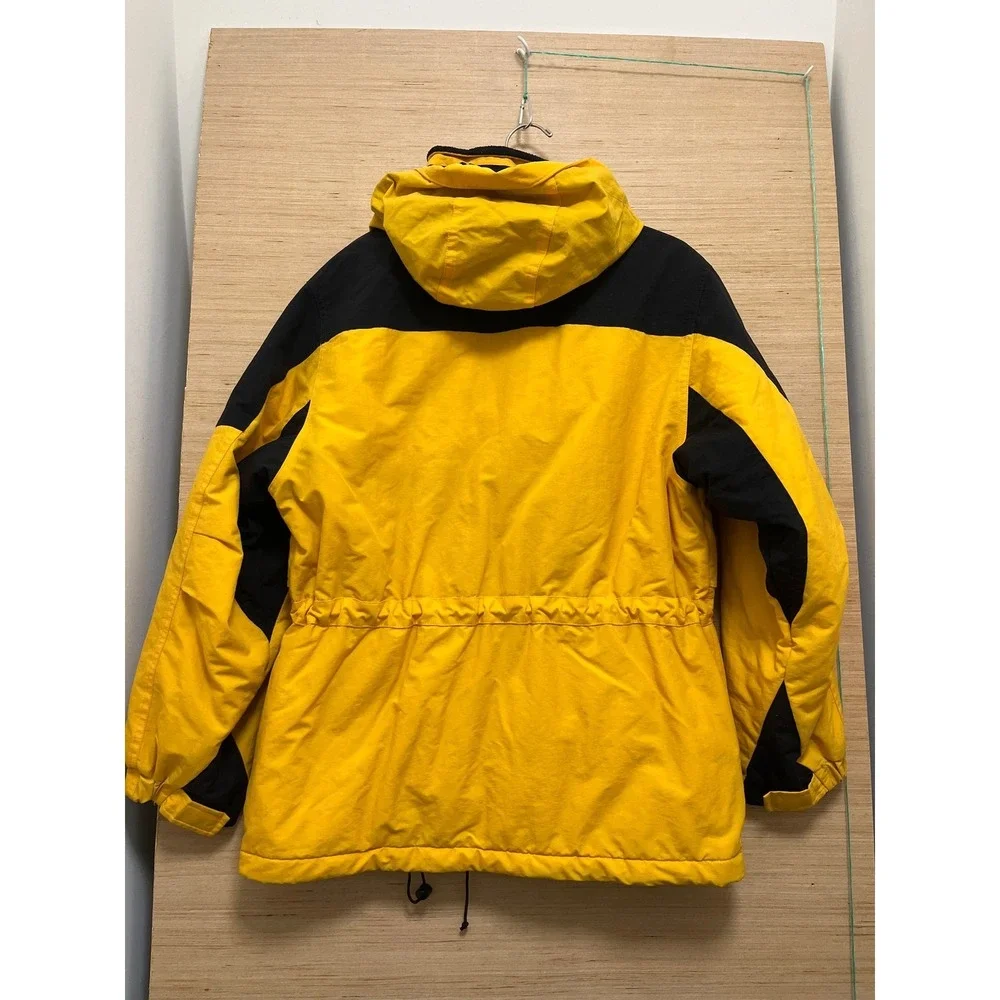 LL Bean Womens Petite Small‎ Yellow Black Hooded Winter Jacket Parka